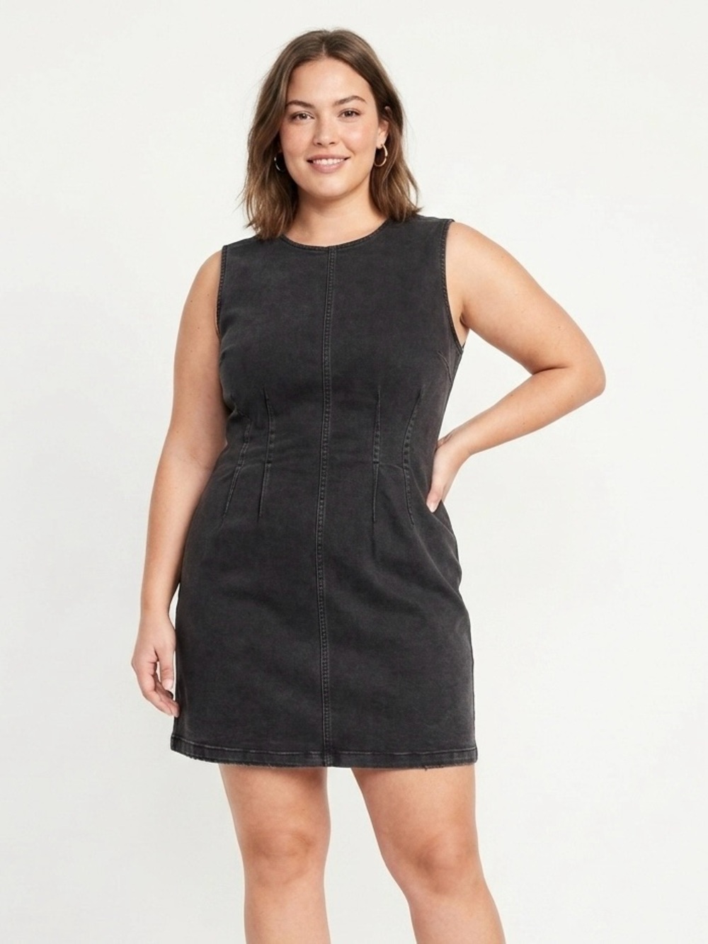 Sleeveless Washed Black Denim Shift Dress - XL